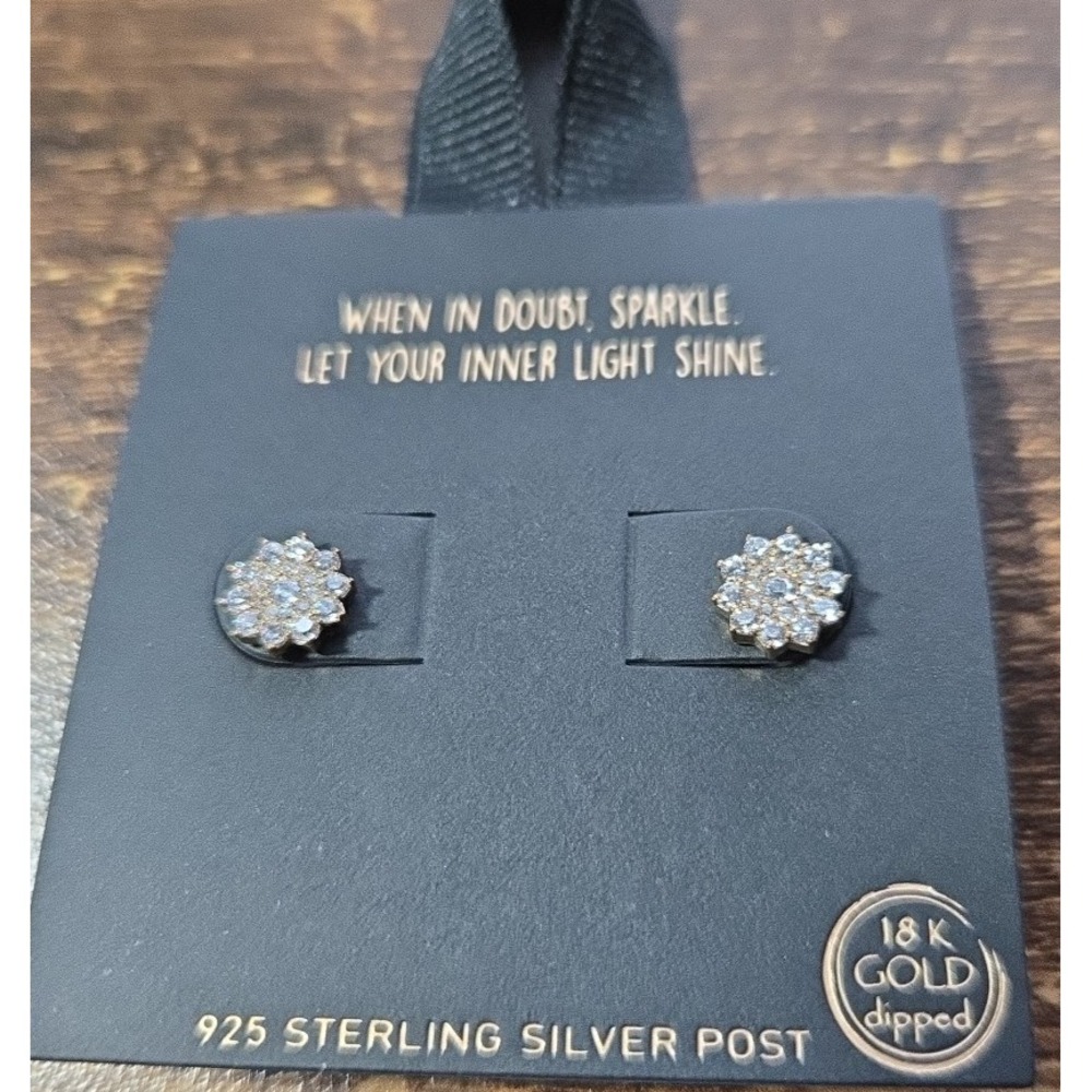 18K Gold Dipped Crystal Flower Stud Earrings 925 Sterling Silver‎ Post Sparkle
